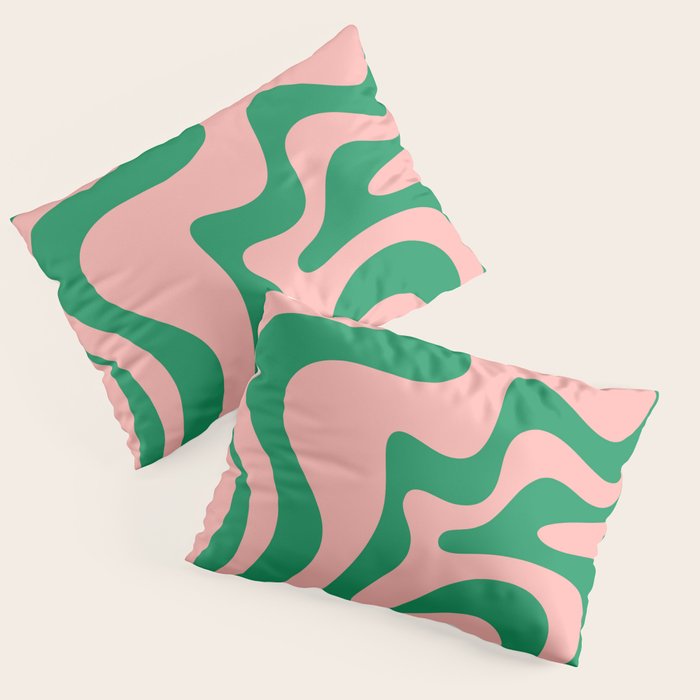 Liquid Swirl Retro Abstract Pattern in Pink and Bright Green Pillow Sham Gallery Image 3