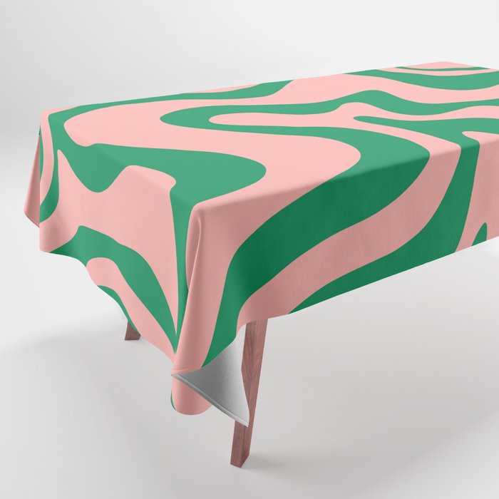 Liquid Swirl Retro Abstract Pattern in Pink and Bright Green Tablecloth Gallery Image 1