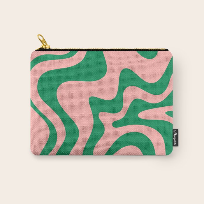 Liquid Swirl Retro Abstract Pattern in Pink and Bright Green Carry All Pouch Gallery Image 1