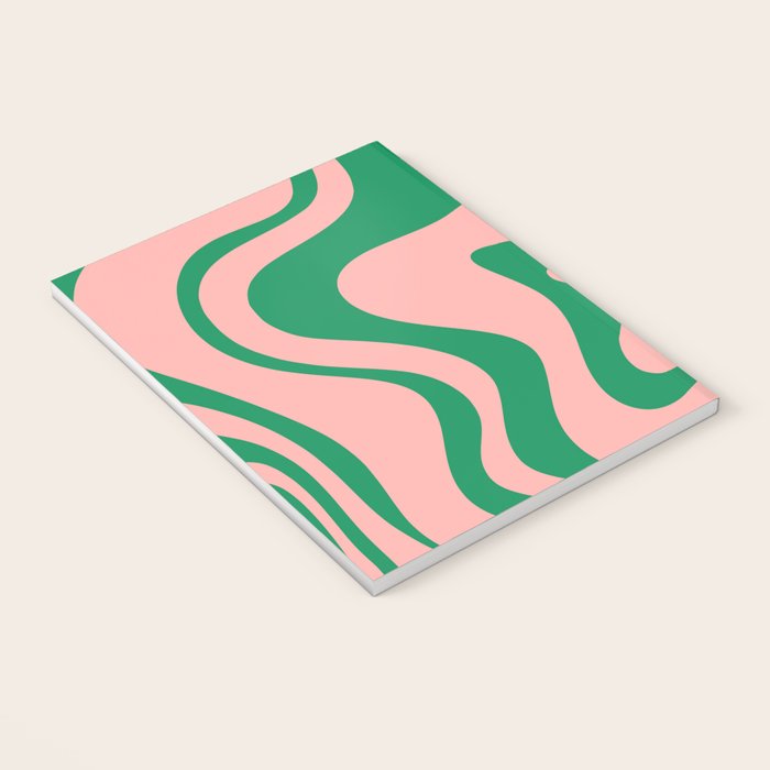 Liquid Swirl Retro Abstract Pattern in Pink and Bright Green Notebook Gallery Image 3