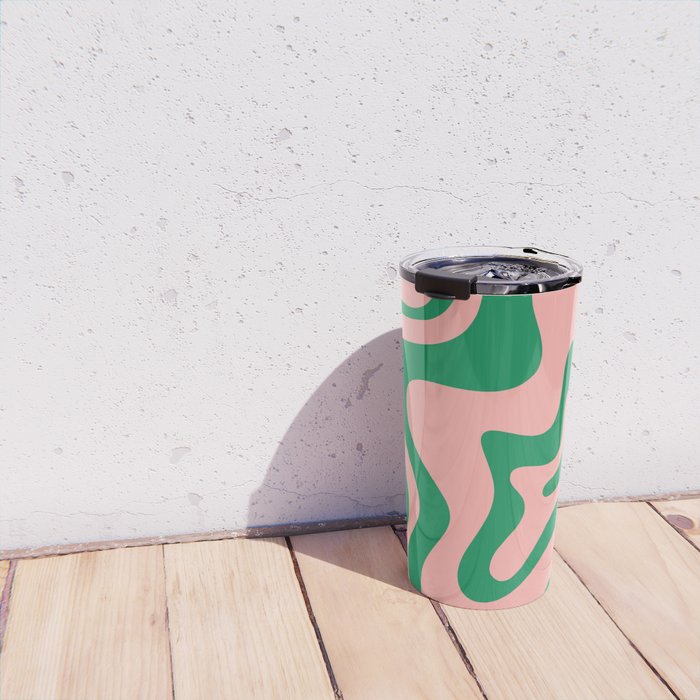 Liquid Swirl Retro Abstract Pattern in Pink and Bright Green Travel Mug Gallery Image 4
