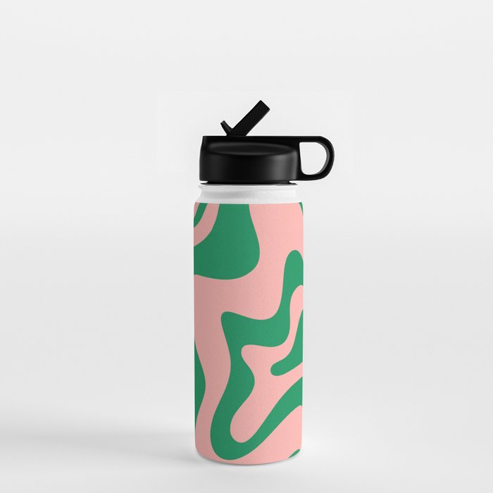 Liquid Swirl Retro Abstract Pattern in Pink and Bright Green Water Bottle Gallery Image 1