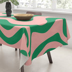 Liquid Swirl Retro Abstract Pattern in Pink and Bright Green Tablecloth Gallery Image 3