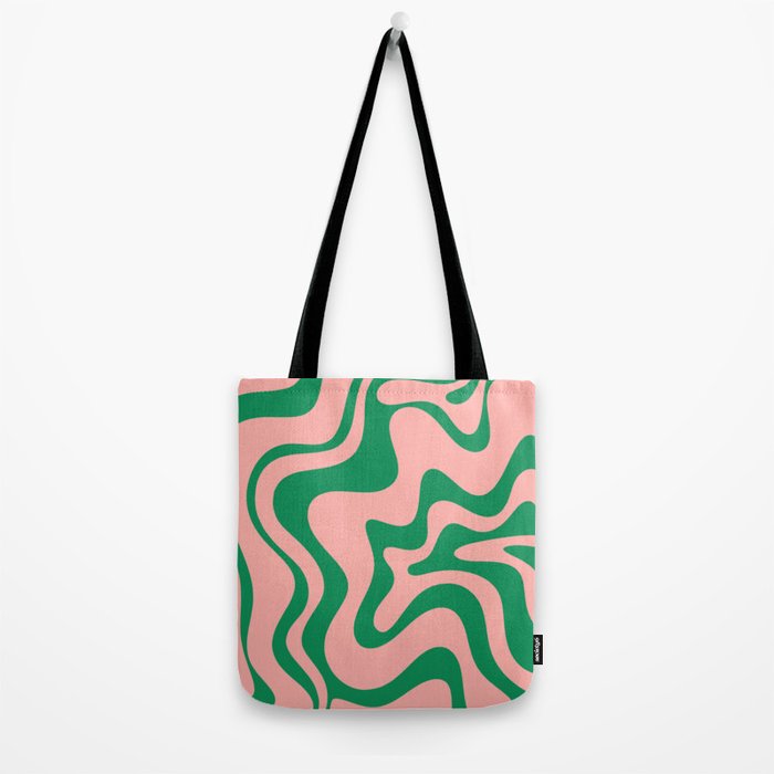 Liquid Swirl Retro Abstract Pattern in Pink and Bright Green Tote Bag Gallery Image 2
