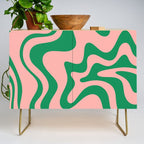 Liquid Swirl Retro Abstract Pattern in Pink and Bright Green Credenza Gallery Image 1