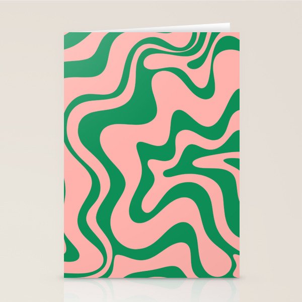 Liquid Swirl Retro Abstract Pattern in Pink and Bright Green Stationery Card Gallery Image 1