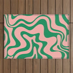Liquid Swirl Retro Abstract Pattern in Pink and Bright Green Outdoor Rug Gallery Image 1