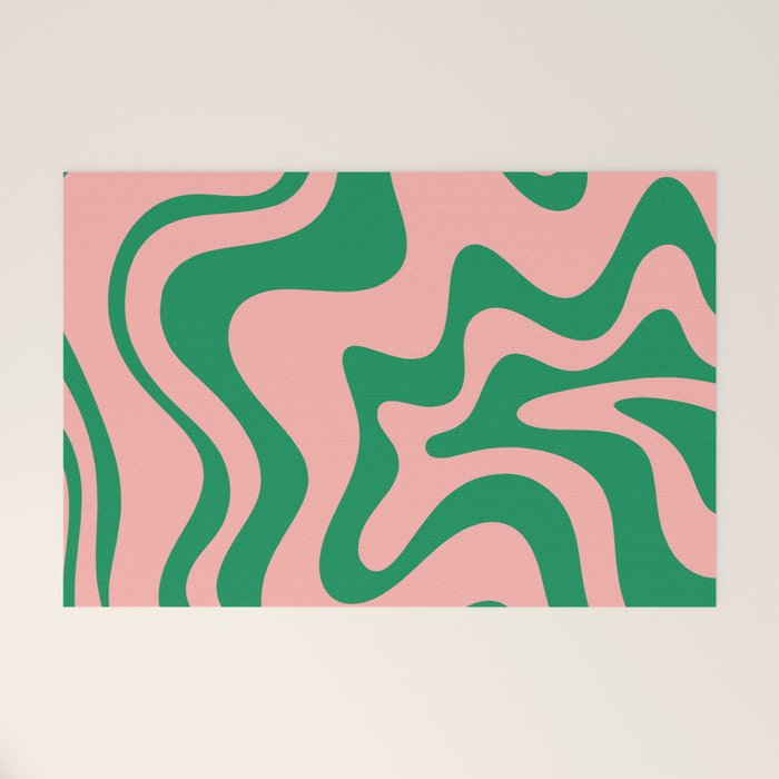 Liquid Swirl Retro Abstract Pattern in Pink and Bright Green Welcome Mat Gallery Image 1