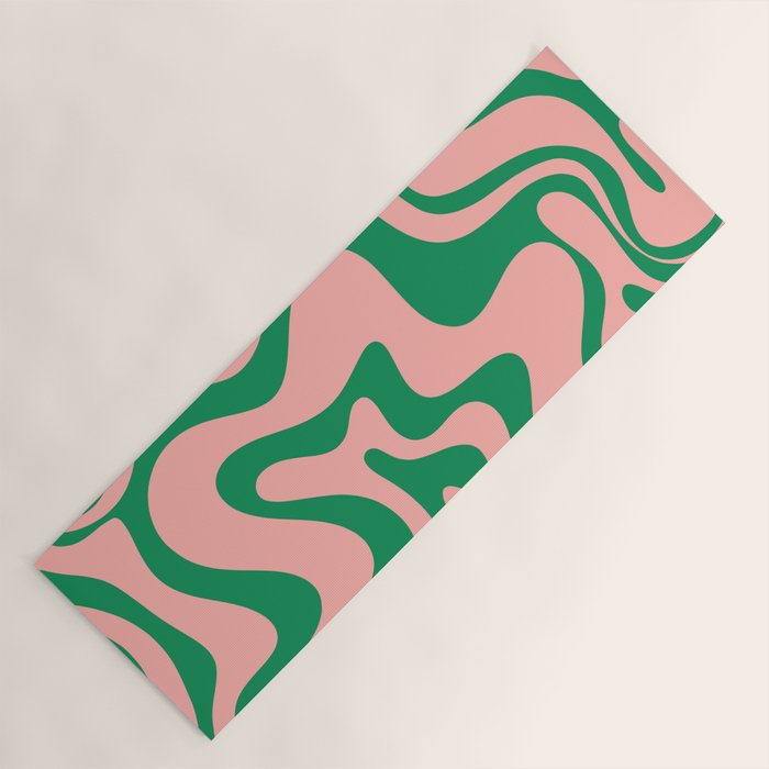 Liquid Swirl Retro Abstract Pattern in Pink and Bright Green Yoga Mat Gallery Image 1