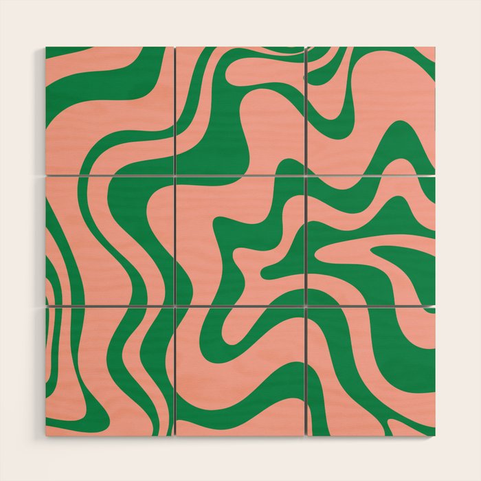 Liquid Swirl Retro Abstract Pattern in Pink and Bright Green Wood Wall Art Gallery Image 1