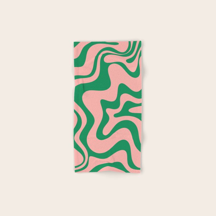 Liquid Swirl Retro Abstract Pattern in Pink and Bright Green Bath Towel Gallery Image 1