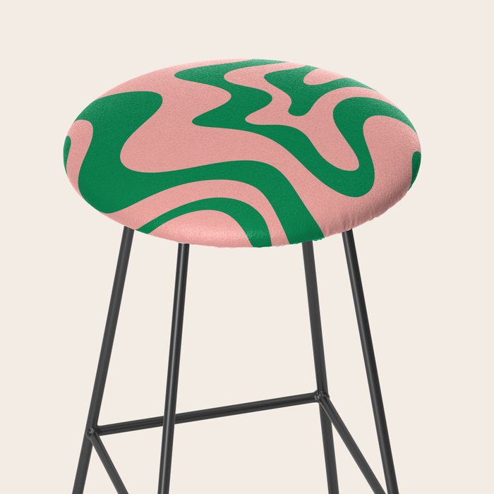Liquid Swirl Retro Abstract Pattern in Pink and Bright Green Stool Gallery Image 2