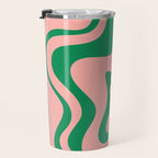 Liquid Swirl Retro Abstract Pattern in Pink and Bright Green Travel Mug Gallery Image 3