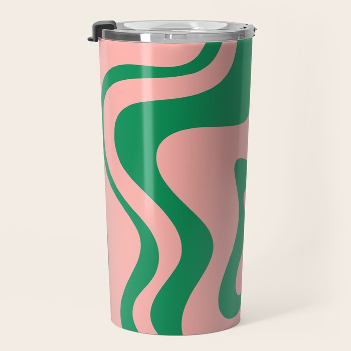 Liquid Swirl Retro Abstract Pattern in Pink and Bright Green Travel Mug Gallery Image 3