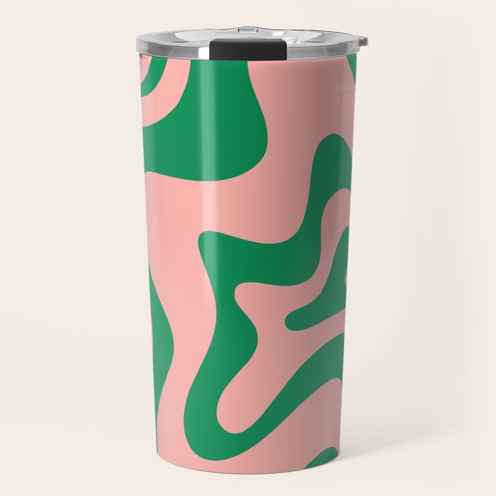 Liquid Swirl Retro Abstract Pattern in Pink and Bright Green Travel Mug Gallery Image 1