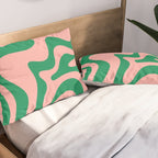 Liquid Swirl Retro Abstract Pattern in Pink and Bright Green Pillow Sham Gallery Image 2