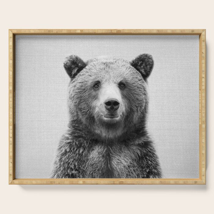 Grizzly Bear - Black & White Serving Tray Gallery Image 1