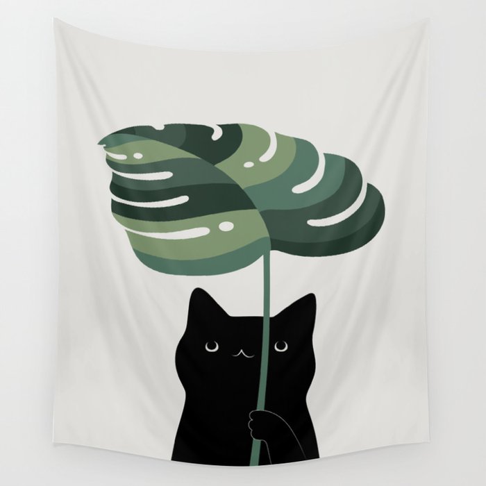 Cat and Plant 16 Wall Tapestry Gallery Image 1
