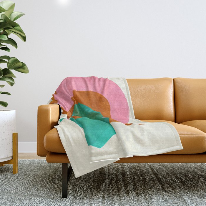 Ochre Pink Marine Green Fun Colorful Mid Century Modern Abstract Painting Shapes Pattern Throw Blanket Gallery Image 1