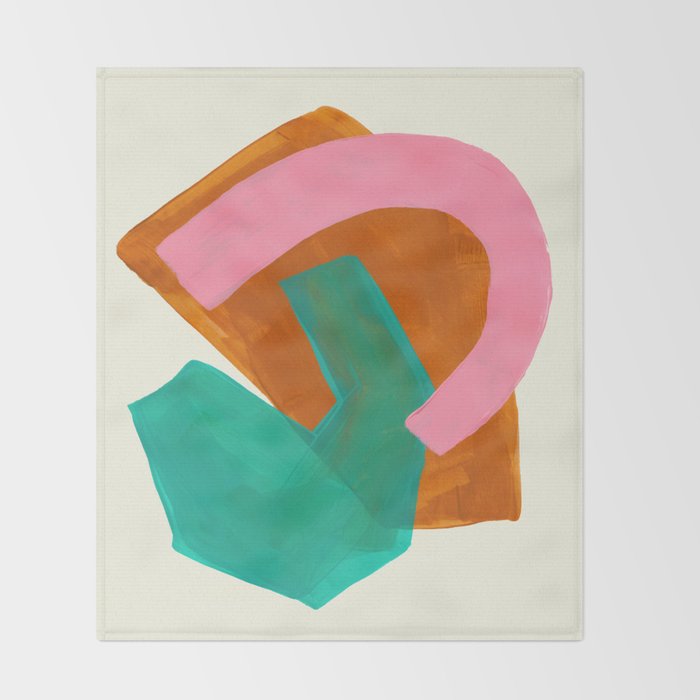 Ochre Pink Marine Green Fun Colorful Mid Century Modern Abstract Painting Shapes Pattern Throw Blanket Gallery Image 2