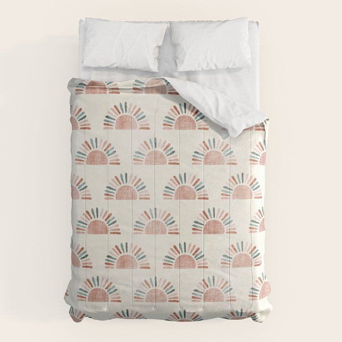 block print suns - jade and dusty rose Comforter Gallery Image 1