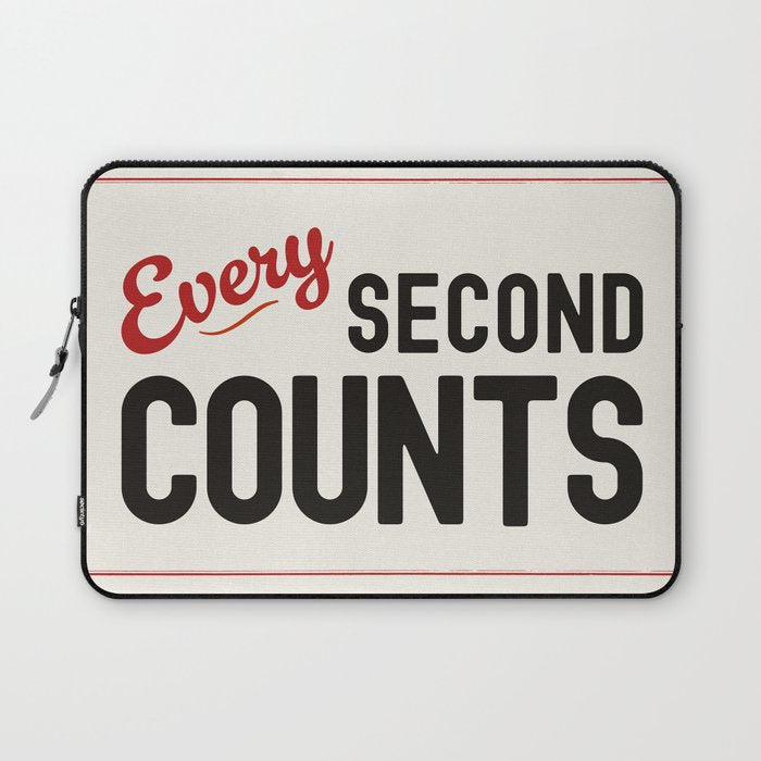 Every Second Counts - Retro Typography in Black Red and Beige Laptop Sleeve Gallery Image 1