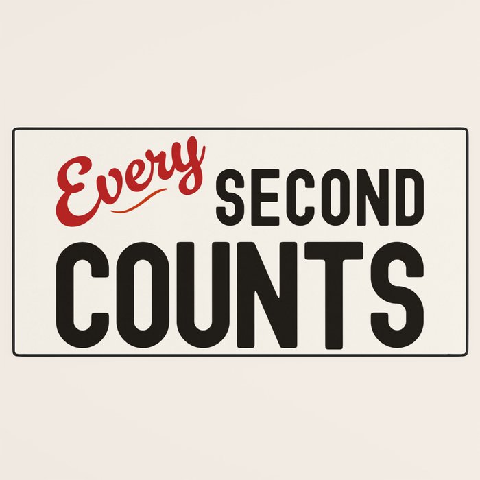 Every Second Counts - Retro Typography in Black Red and Beige Desk Mat Gallery Image 3