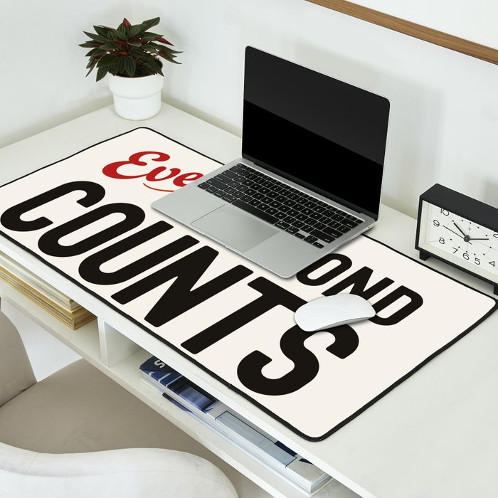 Every Second Counts - Retro Typography in Black Red and Beige Desk Mat Gallery Image 2