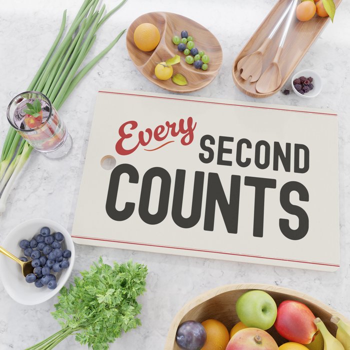 Every Second Counts - Retro Typography in Black Red and Beige Cutting Board Gallery Image 2