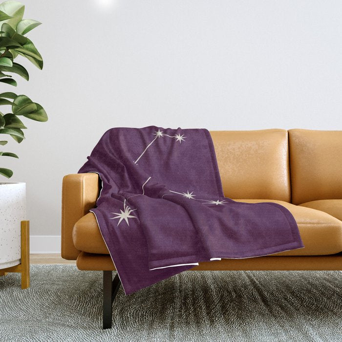 Leo Zodiac Star Constellation Line Art Plum Purple Throw Blanket Gallery Image 1