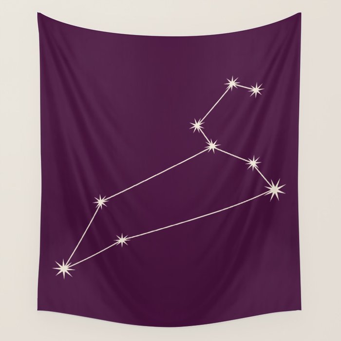 Leo Zodiac Star Constellation Line Art Plum Purple Wall Tapestry Gallery Image 1