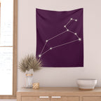 Leo Zodiac Star Constellation Line Art Plum Purple Wall Tapestry Gallery Image 2