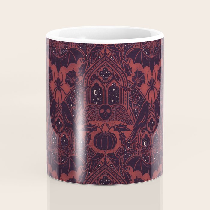 Gothic Halloween Damask - Red black and white  Coffee Mug Gallery Image 4