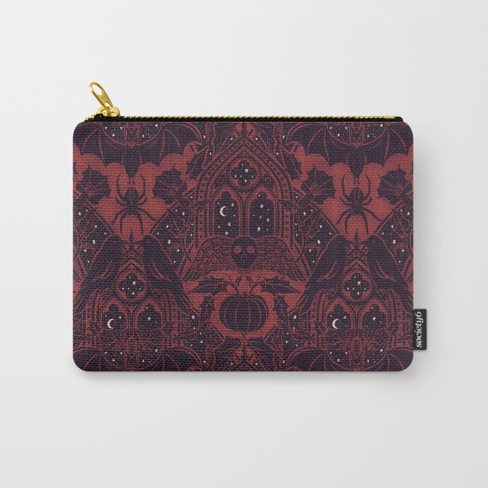 Gothic Halloween Damask - Red black and white  Carry All Pouch Gallery Image 1