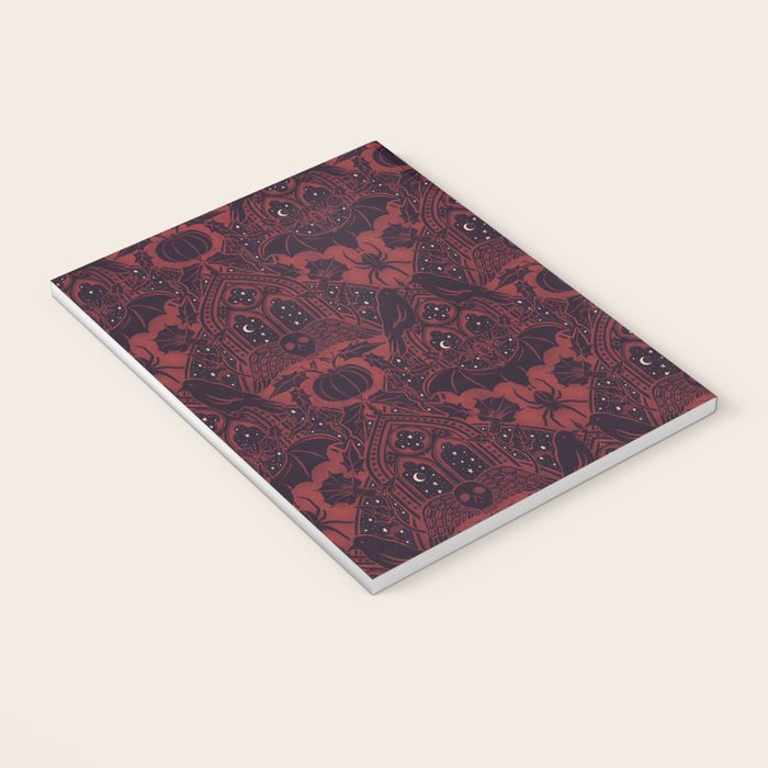 Gothic Halloween Damask - Red black and white  Notebook Gallery Image 3