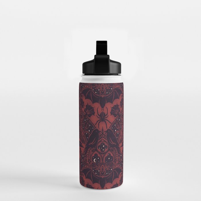 Gothic Halloween Damask - Red black and white  Water Bottle Gallery Image 2