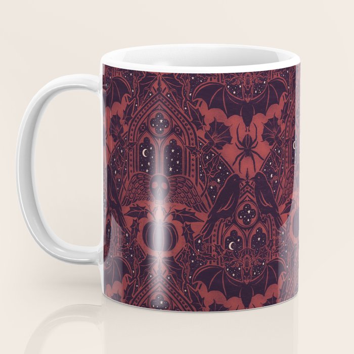 Gothic Halloween Damask - Red black and white  Coffee Mug Gallery Image 3