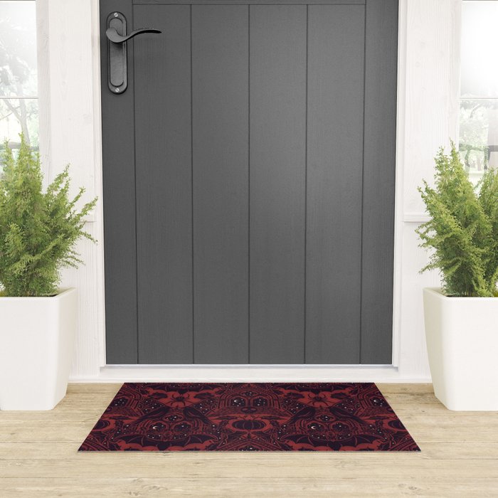 Gothic Halloween Damask - Red black and white  Welcome Mat Gallery Image 3