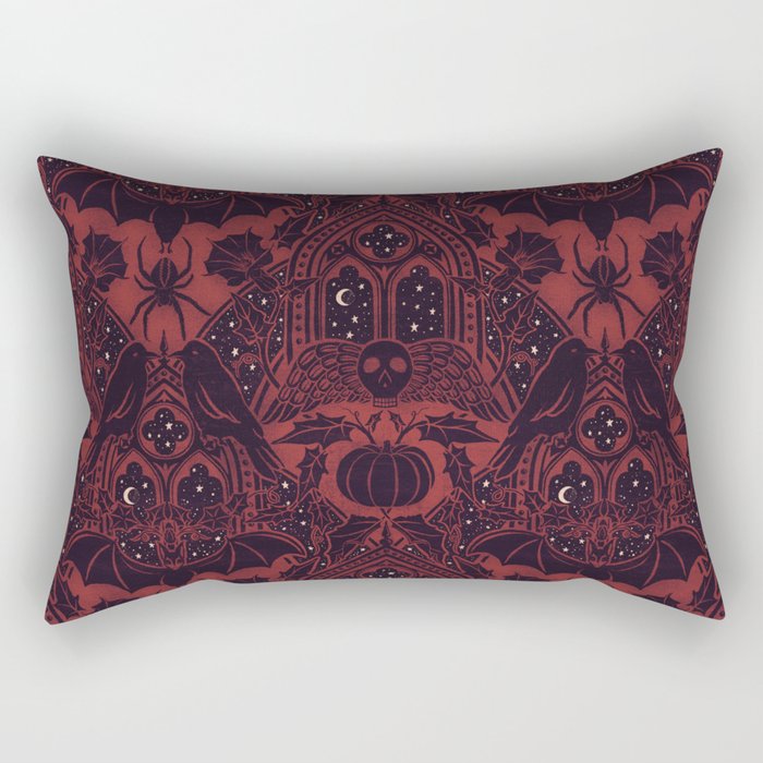 Gothic Halloween Damask - Red black and white  Rectangular Pillow Gallery Image 2