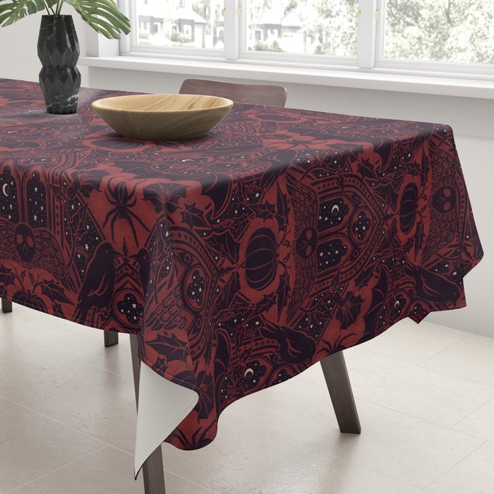 Gothic Halloween Damask - Red black and white  Tablecloth Gallery Image 3