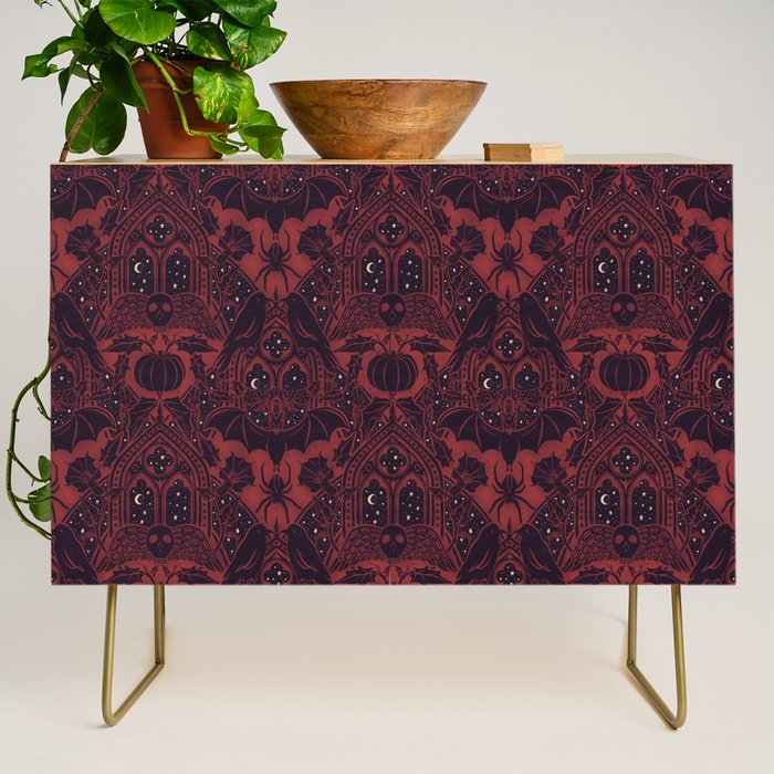 Gothic Halloween Damask - Red black and white  Credenza Gallery Image 1