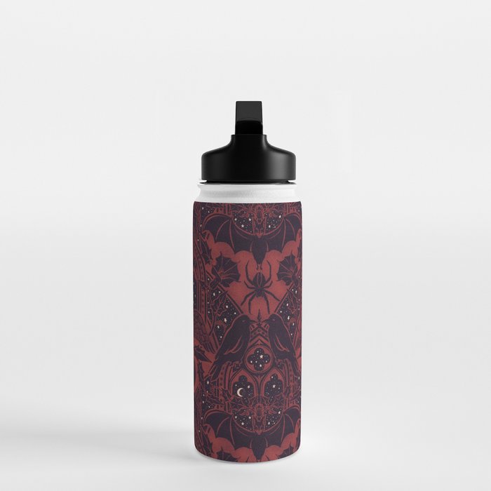 Gothic Halloween Damask - Red black and white  Water Bottle Gallery Image 3