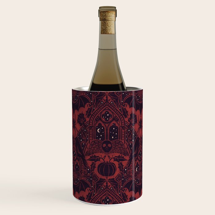 Gothic Halloween Damask - Red black and white  Wine Chiller Gallery Image 1