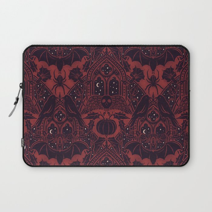 Gothic Halloween Damask - Red black and white  Laptop Sleeve Gallery Image 1