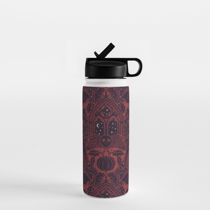 Gothic Halloween Damask - Red black and white  Water Bottle Gallery Image 1