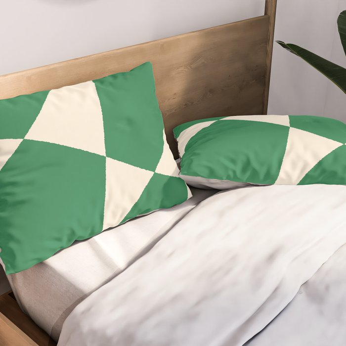Abstract Mid-Century Composition in Green & Off White Pillow Sham Gallery Image 2
