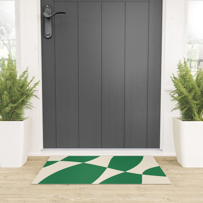 Abstract Mid-Century Composition in Green & Off White Welcome Mat Gallery Image 3