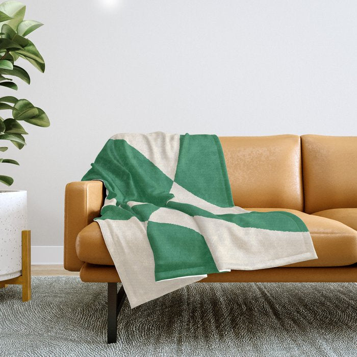 Abstract Mid-Century Composition in Green & Off White Throw Blanket Gallery Image 1