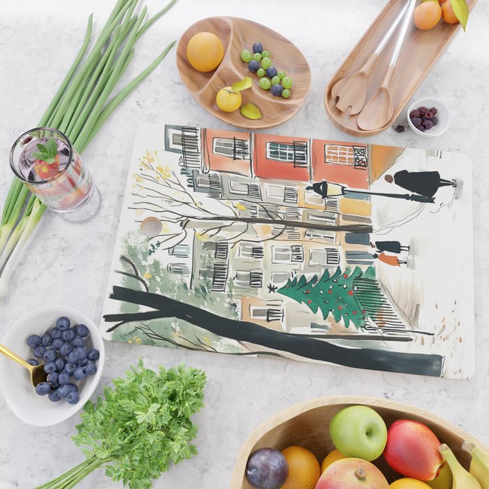 Parisian Christmas Street Scene Cutting Board Gallery Image 2