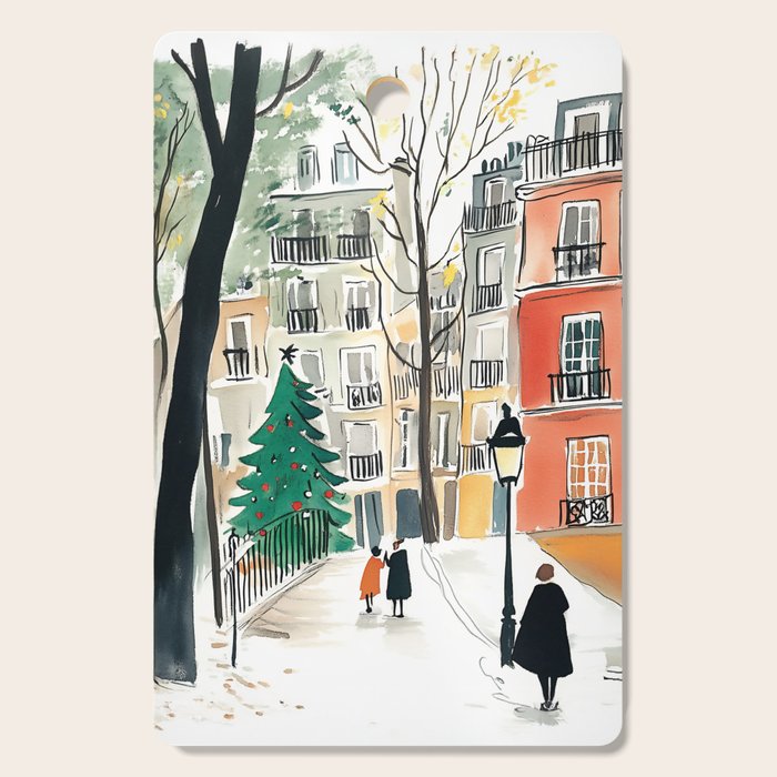 Parisian Christmas Street Scene Cutting Board Gallery Image 1